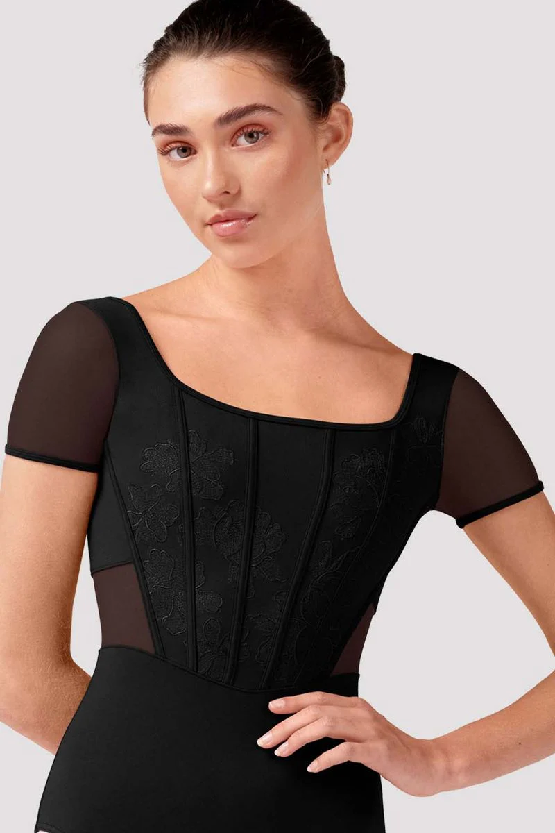 Ladies Olivia Floral Cap Sleeve Leotard - Image 2